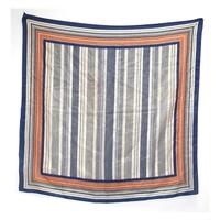 Vintage Navy Blue And Multi-Coloured Boarder Shadow Stripe Decorative Scarf With Rolled Edges