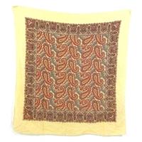 Vintage Daffodil Yellow And Crimson Red Paisley Cotton Scarf