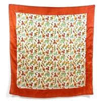 Vintage Off White Multi-Coloured Child\'s Toy Themed Printed Silk Scarf With Rustic Orange Boarder