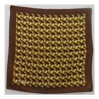 Vintage Liberty Silk Square Scarf With Hemmed Edges Chocolate Brown Geometric Print