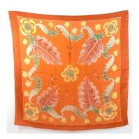 Vintage Vibrant Orange Batik Designed Silk Scarf With Rolled Edges