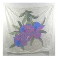 Vintage Perl White With Lilac And Sky Blue Large Flowers Silk Scarf