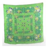 Vintage Shamrock Green Floral Paisley Boarder Print Lightweight Silk Scarf With Rolled Edges