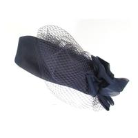 Vintage Unbranded Dark Blue And Purple Netted Pillbox Hat With Ribbon Bow Detail