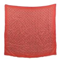 Vintage Crimson Red Geometric Overlapping Square Repetition Silk Scarf With Rolled Edges