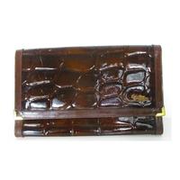 Vintage Style Size S Patent Chocolate Brown Textured Clutch Bag