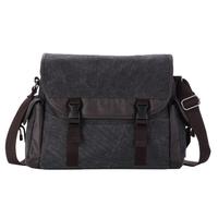 Vintage Men Shoulder Bag Canvas Leather Splice Crossbody Messenger Bag Casual Travel Bag Khaki/Black