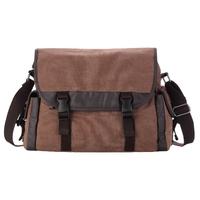 Vintage Men Shoulder Bag Canvas Leather Splice Crossbody Messenger Bag Casual Travel Bag Khaki/Black