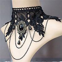 Vintage Fashion Gothic Jewelry Black Lace Short Choker Necklace Water Drop Pendant Tassel Necklace Women
