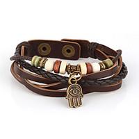 vilam vintage hamsa wood bead brown handmade woven leather bracelet je ...