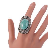 VIntage Style Silver Turquoise Statemenr Rhinestone Crystal Adjustable Ring