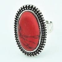 Vintage Female Turquoise Adjustable Ring (Red)(1pcs)