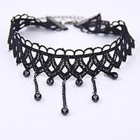 Vintage Gothic Jewelry Black Lace Multilayer Black Beads Tassel Elastic Tattoo Choker Necklace