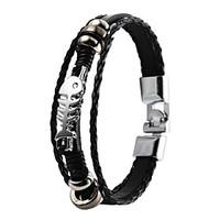 Vilam High Quality PU Leather Super Shining Zinc Alloy Fish Bone Skeleton Men\'s Multi-layer Bracelet