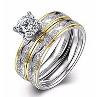 Vintage Stainless Steel Ring Charm Female Cz Diamond Jewelry Pair Of Wedding Rings Gold-Plated Ring