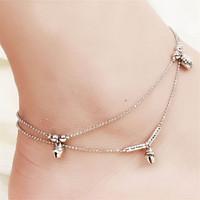 Vilam Bohemien Ankle Bracelet Bead Chain 2 Layers Double Layers Silver Jingle Bells Beads Beach Anklet Foot Jewelry