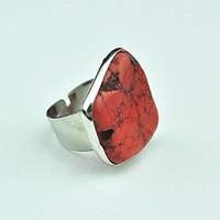 Vintage Female Antique Silver Irregular Turquoise Adjustable Ring (Red)(1pcs)