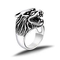 vintage ring men titanium steel punk silver wolf head ring men jewelry ...