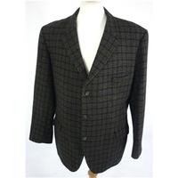 Vintage Crombie [Size: Large, 44 chest reg length] Dark Black & Brown Check Formal/Dashing Designer Wool Single Breasted Blazer