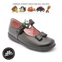 viola black leather girls riptape school shoes