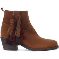 Via Roma 15 Texan ankle boots in brown suede with pompom women\'s Low Ankle Boots in brown