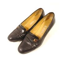 Vintage Circa 1970\'s Gucci Size EU 34.5 (UK 3/4) Raven Navy Slip On Heeled Loafer Shoes