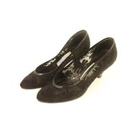 Vintage Linea Lidia EU 34.5 (UK Size 2-2.5) Black Mesh Embroidered Kitten Heel