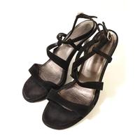 Vintage Gina Size 5 Midnight Black Suede Strappy Peep Toe Heeled Shoes (EU 38)