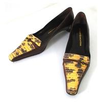 Vintage Esslemont & Macintosh Size 4.5 Brown Leather Snakeskin Patterned Block Heeled Shoes