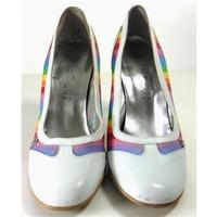 vintage 1990s red or dead rainbow stripe white shoes