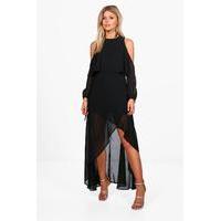 Violet Chiffon Double Layer Maxi Dress - black