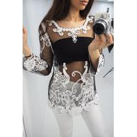 Vienna monochrome crochet detailed tunic