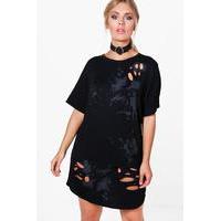 Violet Bleach Splash Tear T-shirt Dress - black