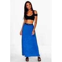 Viscose Jersey Belted Maxi Skirt - cobalt