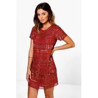 Viola Embellished Shift Dress - berry