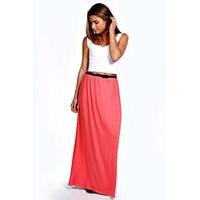 viscose jersey belted maxi skirt coral