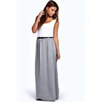 viscose jersey belted maxi skirt grey marl