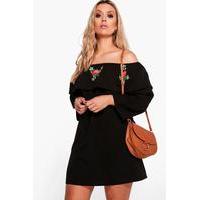 Violet Embroidered Off The Shoulder Dress - black