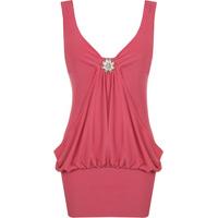 Vikky Brooch Detail Dress-Top - Cerise