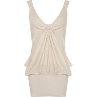 Vikky Brooch Detail Dress-Top - Beige