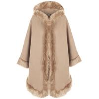 Vicki Fur Hooded Cape - Stone