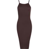 Viola High Neck Bodycon Midi Dress - Dark Brown