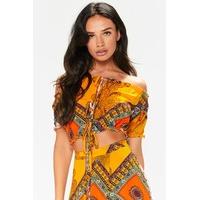 victoria orange paisley print bardot crop top