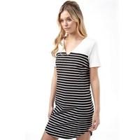 Vila Womens Tinny Blocked Stripe Dress Snow White/Black