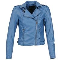 vila videna womens leather jacket in blue