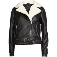 Vila Veral Black Womens Fur Collar Biker Jacket women\'s Tracksuit jacket in black
