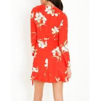 VIOLA - Red Floral Print Wrap Dress