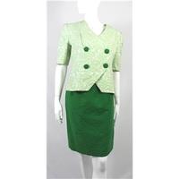 Vintage 1980\'s Jacques Azagury Size 12 100% Cotton Rose Jacquard Skirt Suit in Apple Green and Pistachio