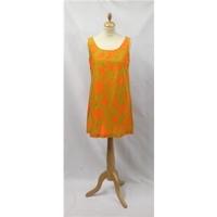 Vintage 60\'s Fumis Size 8 Orange/Tan Cotton Custom Made Mini Dress Vintage 1970\'s Carnegie Of London - Size: 8 - Bronze