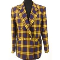 Vintage circa 1990\'s Precis Checked Double Breasted Blazer Jacket Size 12 in Mustard Burgundy and Purple